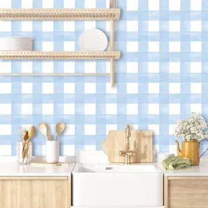 Blue and white checkered wallpaper self-adhesive PVC wall sticker for home decor.