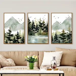 Modern minimalist landscape canvas wall art set of three for living room and bedroom decor.