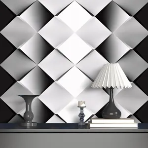 Modern black and white 3D diamond PVC wallpaper for stylish living room and bedroom decor.