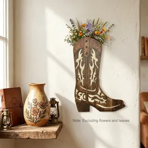 Hölzerner Cowboy-Stiefel Wandvase, rustikaler hohler dekorativer Hängetopf für Wanddekoration.