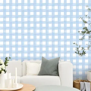 Blue Checkered PVC Self Adhesive Wall Sticker Geometric Grid Wallpaper Waterproof Home Decor Decal For Living Room Bedroom Bathroom Kitchen Furniture