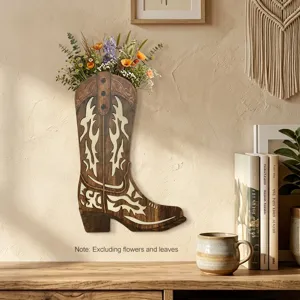 Hölzerne Cowboy-Stiefel Wandbehang Vase hohle dekorative Plakette für die Heimwandkunst