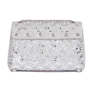 Elegante silberne Strass Abendtasche, glitzernde Kristall Umhängetasche für Damen Partykleidung.