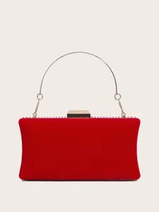 Elegante rote Samt Abendtasche Clutch mit Metallgriff und Strass für Hochzeit und Party.
