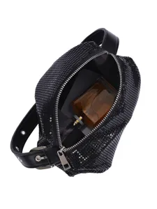 Schwarze Pailletten-Schultertasche für Damen, elegante Abendtasche mit verstellbarem Riemen.