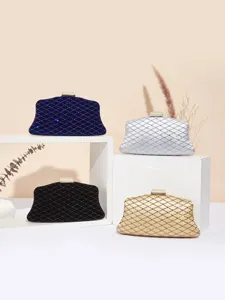 Luxus Polyester Strass Abendtasche Rautenmuster Metallring Griff Clutch Für Damen Bankett Party Hochzeit Abschlussball Handtasche