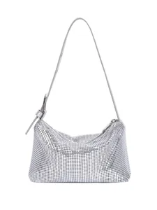 Silberne metallische Mesh-Umhängetasche mit verstellbarem Riemen für Damen Party Abend Tasche