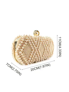 Elegante Perlen Abendtasche Clutch fuer Damen Hochzeit Party Braut Handtasche Beutel weiss