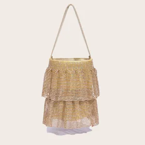 Luxus Strass Beuteltasche Damen Abendtasche Mit Kette Quaste Schimmernde Polyester Hochzeit Clutch Handtasche