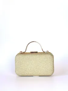 Goldene Glitzer Abendtasche mit Metallgriff, elegantes Accessoire für Partykleider.