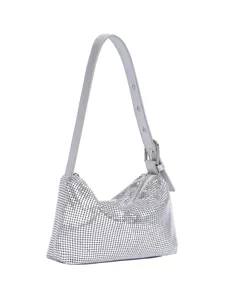 Silberne metallic schultertasche für damen, stilvolle verstellbare abendtasche handtasche.