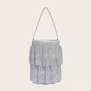 Glänzende silberne Strass Beuteltasche Kristall Abendtasche elegante Party Handtasche