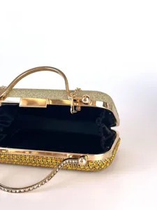 Glänzende Strass Glitzer Abendtasche Damen Handtasche mit Metallrahmen Detailansicht