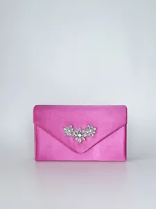 Fuchsie Satintasche Abendtasche Kristall Blume Detail elegante Braut Party Handtasche
