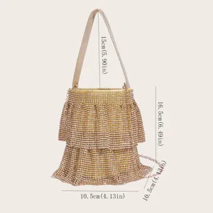 Glänzende Strass-Beuteltasche mit Fransen, luxuriöse Abendtasche für Damen zur Party.
