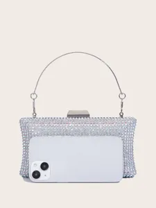 Glänzende Strass Abendtasche mit elegantem rundem Metallgriff für Hochzeitsfeiern.