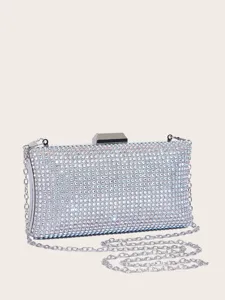Glänzende Strass Abendtasche mit Metallkettenriemen für elegante Hochzeitsfeiern Damen.