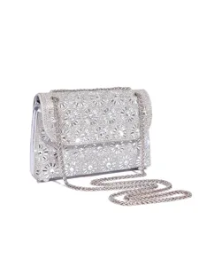Elegante silberne Strass Schultertasche für Damen, glänzende Kristall Abendtasche Kette.
