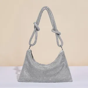 Glitzernde silberne Strass-Achsel-Umhängetasche für Damen elegante Abendparty Handtasche