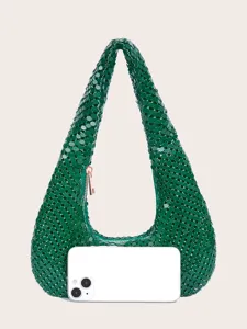 Grüne Pailletten Damen Schultertasche, glitzernde Abendtasche mit Reißverschluss.