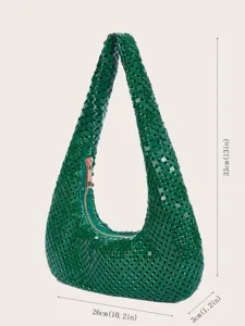 Grüne metallische Mesh-Schultertasche mit Reißverschluss, elegante Abend-Handtasche.
