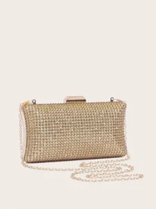 Elegante goldene Strass Abendtasche Clutch mit Metallkettenriemen für Damen Party Hochzeit.