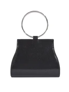 Schwarze elegante Abendtasche mit Metallring Griff schickes Trapez Design für Damen Party