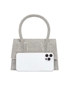 Silberne Strass Abendtasche für Damen glänzende elegante Handtasche mit Henkel für Partys