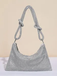 Funkelnde silberne Strass-Umhängetasche, elegante Abend-Achseltasche für Partys.