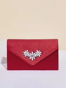 Elegante rote Glitzer Abendtasche Handtasche mit Kristallblume fuer Hochzeit Party