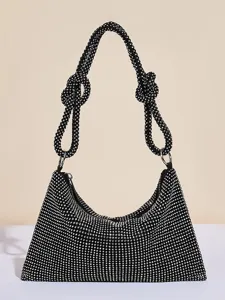 Schwarze Strass Abendtasche für Damen, elegante glänzende Schultertasche für Party und Bälle.