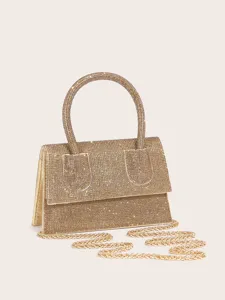 Elegante goldene Strass-Abendtasche für Damen, glitzernde Party-Handtasche mit Kette.