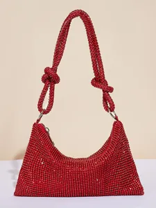 Rote Strass verknotete Schultertasche für Damen, glitzernde Kristall Abendtasche Handtasche.