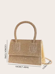 Goldene Strass Abendtasche für Damen, glitzernde Handtasche mit Henkel und Kette für Party.