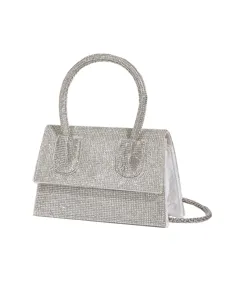 Silberne Strass Abendtasche glänzende Kristall Party Handtasche mit Henkel und Kette.