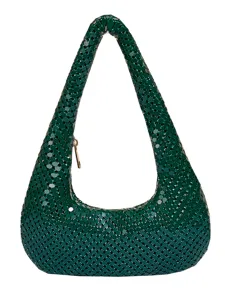 Grüne Pailletten Umhängetasche Damen Hobo Unterarmtasche schicke Metallnetz Party Tasche mini
