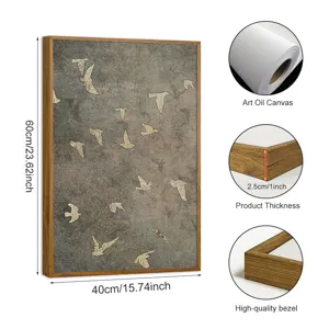 Modern decorative canvas wall art with wood frame abstract birds painting for home decor