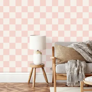 Papier peint rose à carreaux autocollant étanche pour chambre salon décoration murale
