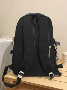 Trendy large capacity black backpack for students, stylish school bag for daily use.