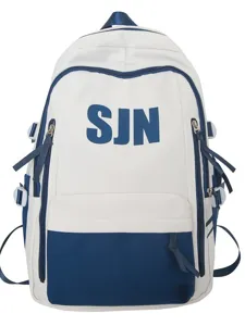 Trendy large capacity student backpack white and blue high school school bag stylish