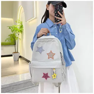 Japanese ins style cute corduroy backpack small size with lovely star patches for daily use