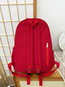 Red corduroy backpack for women, cute Japanese style casual small school book bag for daily.