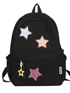 Cute Japanese style corduroy mini backpack for sweet girls with star patches and charm