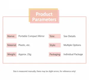 Detailed parameters of the cute portable cartoon mirror, lightweight plastic material, 25g.