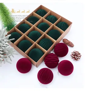 Bolas de Navidad de terciopelo flocado verde oscuro burdeos adornos colgantes