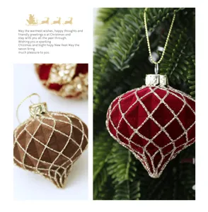 Adorno colgante de terciopelo para árbol de navidad 6cm bola forma de cebolla set