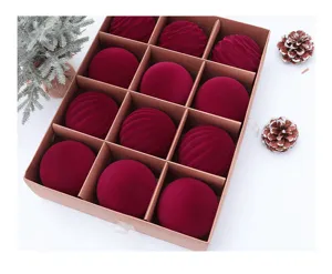 Bolas de Navidad de terciopelo rojo juego de 12 adornos colgantes para árbol de navidad