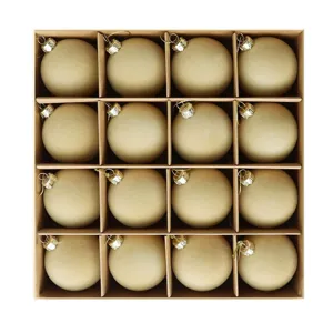 Set de 16 bolas de Navidad floqueadas en oro champán, decoración perfecta para el árbol.