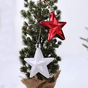 Set de adornos de estrella de arbol de navidad de plastico rojo blanco colgante