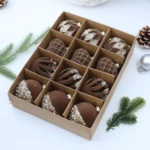 Set 12 bolas de Navidad floqueadas marrones 6 cm decoración colgante para árbol